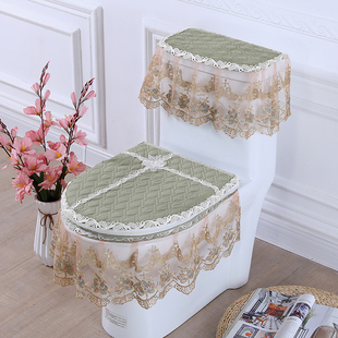 马桶三件套新款四季通用欧式双面马桶坐便套拉链式蕾丝布艺马桶垫