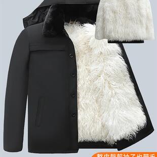 棉 东北山羊皮棉袄加厚棉袄派克大衣中老年人冬季 毛毛连衫 棉袄男式