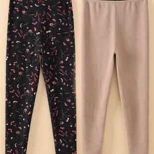 印花加绒外穿宽松妈妈打底奶奶加肥棉裤 秋冬大码 中老年人女保暖裤