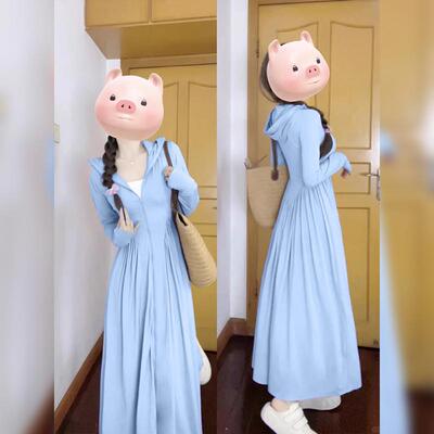 蓝色防晒衣长款全身女2026新款防晒裙夏季冰丝女款超长防晒服套装