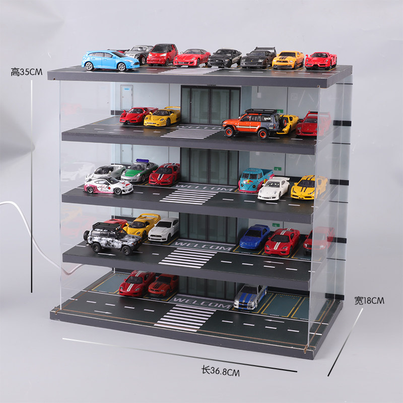 1:64 자동차 모델 주차장 장면 모델 DOMEKA 장난감 디스플레이 상자 자동차 방진 보관 랙 보관 상자