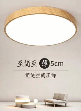 LED吸顶灯现代简约新中式原木纹主卧室餐厅房间阳台过道护眼灯具