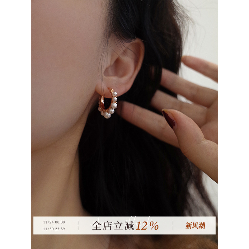 AMO人造珍珠圆圈耳环女温柔气质