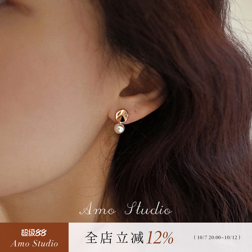 AMO树叶人造珍珠耳环女简约百搭