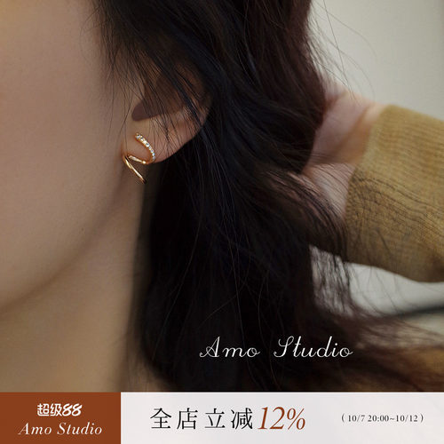 AMO波浪耳环女银耳针小众独特