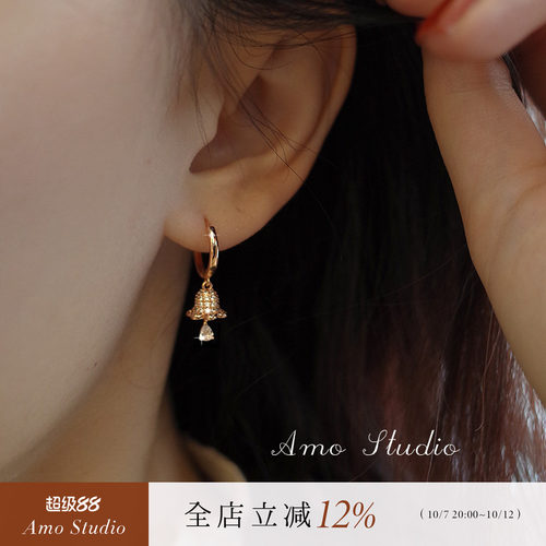 AMO圣诞铃铛耳环女甜美复古