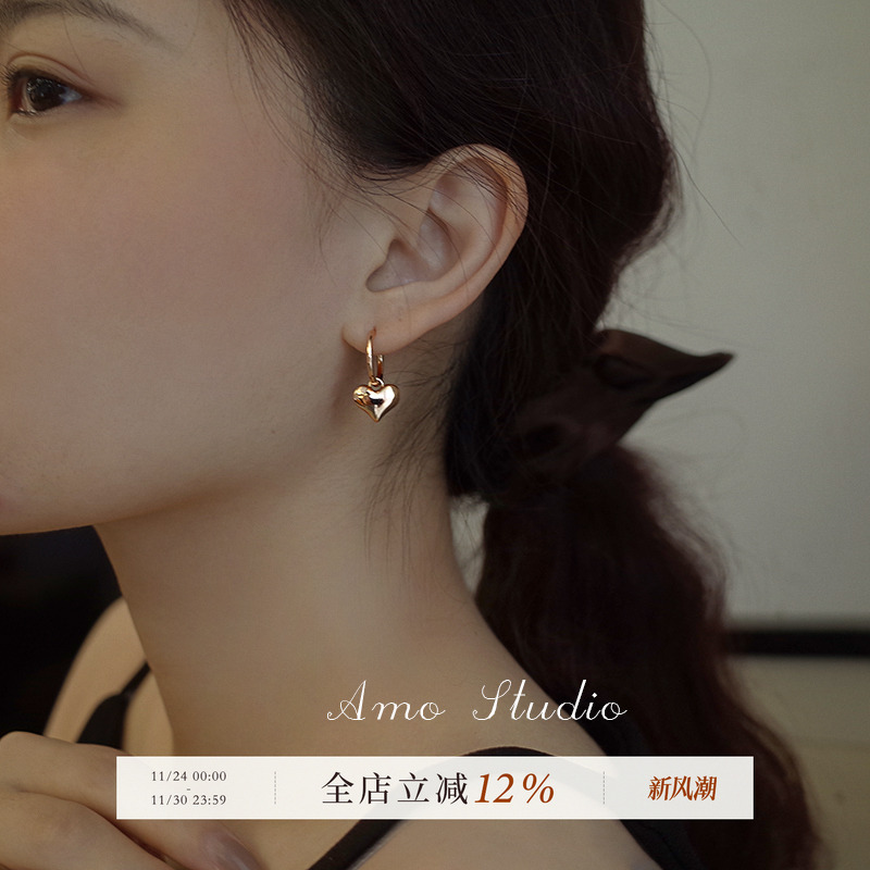 AMO金色爱心吊坠耳环女冷淡风