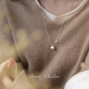 AMO对白 清冷感拉丝银球毛衣链简约百搭小众长项链秋冬叠戴颈链女