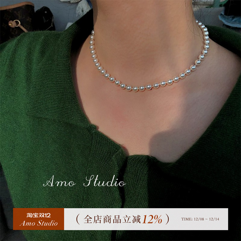 AMO人造珍珠项链女正圆fever同款