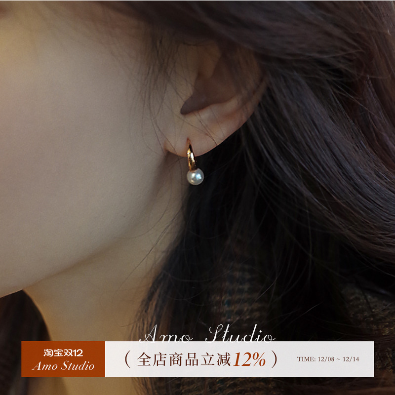 AMO珍珠圆圈耳扣简约复古气质