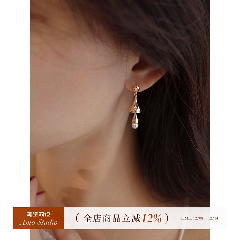 风铃铃铛人造珍珠耳环女小众复古