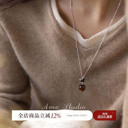AMO西西里岛 秋冬虎眼石毛衣链小众设计百搭长项链质感通勤颈链