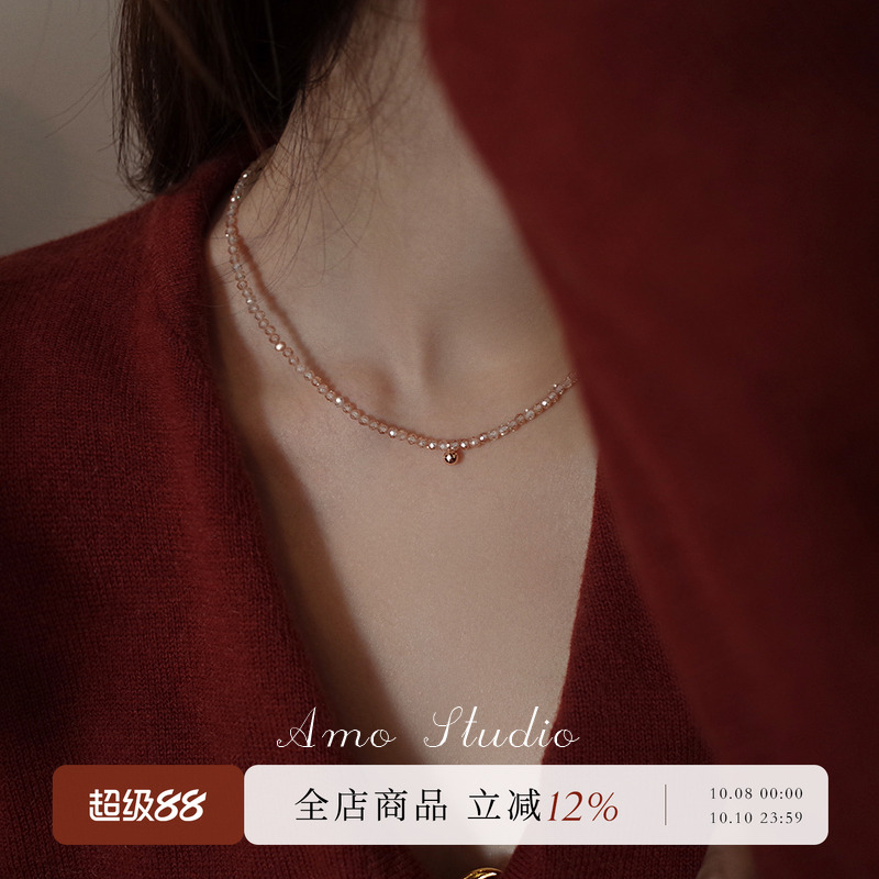 AMO超闪串珠项链女纯银简约基础
