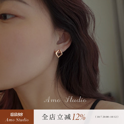 AMO菱形几何耳环女气质冷性风