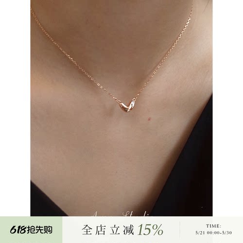 AMO镶钻爱心项链女纯银简约甜美