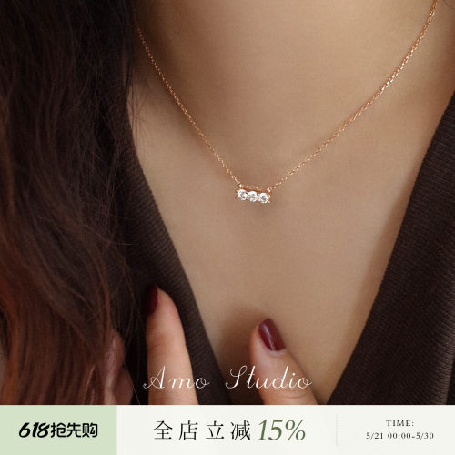 AMO闪钻一字项链纯银简约百搭