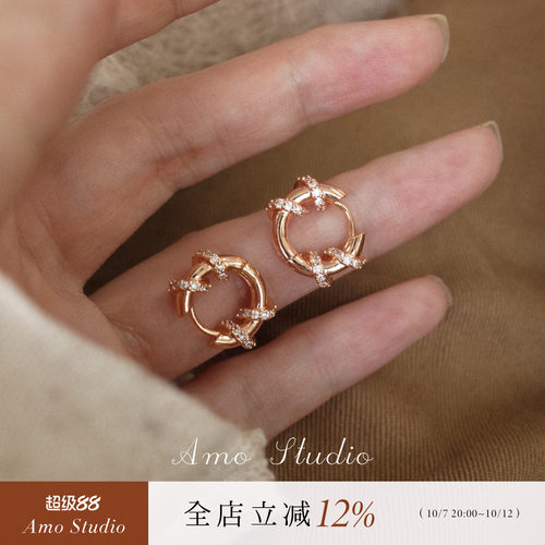 AMO闪钻圆圈耳环女独特小众百搭
