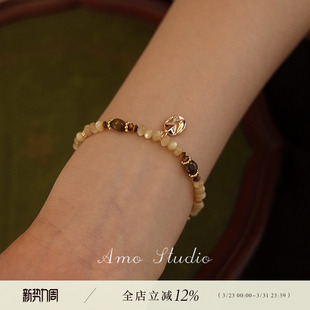 AMO一叶知秋原创虎眼石贝壳手链复古小众设计高级感精致串珠手饰