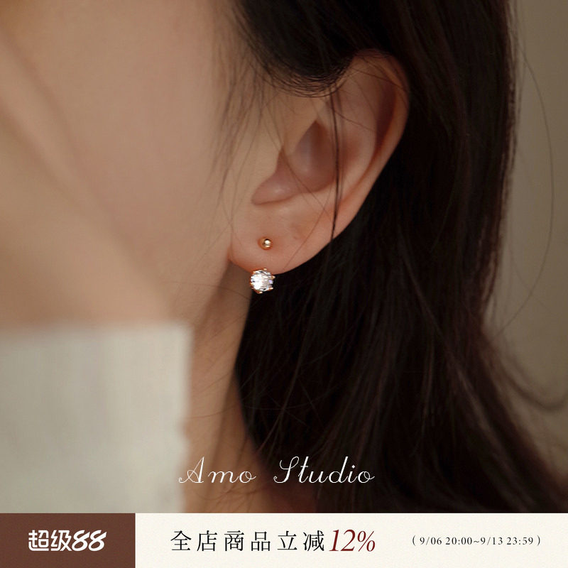 AMO多戴款单钻耳环女银针简约图片