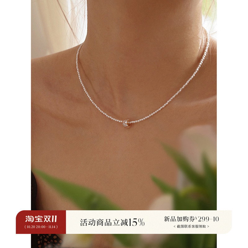 AMObaby人造珍珠项链女正圆迷你