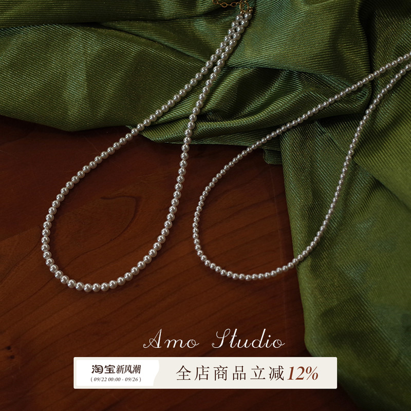 AMO人造小珍珠项链女细fever同款