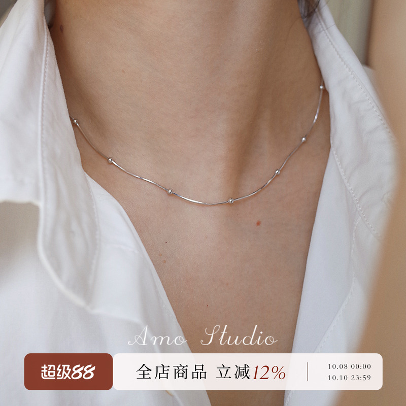 AMO满天星圆珠蛇骨链项链纯银