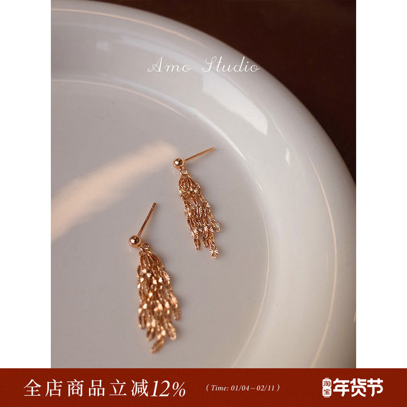 AMO流沙高级感流苏耳环女纯银法式复古气质小众独特耳饰2025新款,饰品/流行首饰/时尚饰品新,耳环,淘宝优惠券,粉丝福利购,淘宝优惠卷