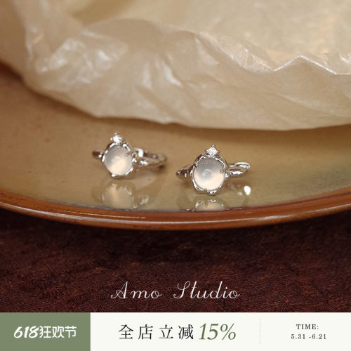 AMO白昼之月白玉髓耳扣小众百搭
