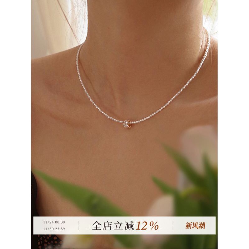 AMObaby人造珍珠项链女正圆迷你