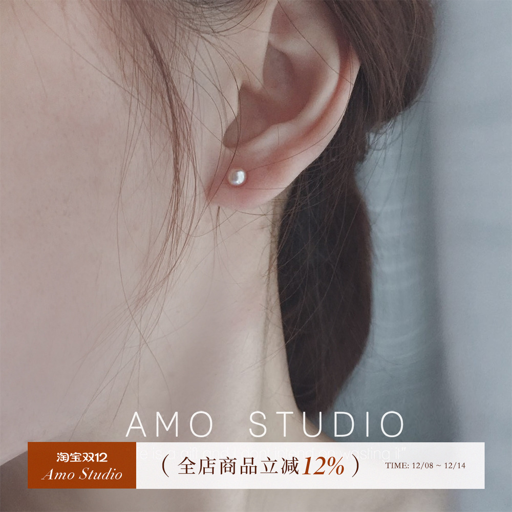 AMO天然珍珠耳钉女纯银睡觉不摘