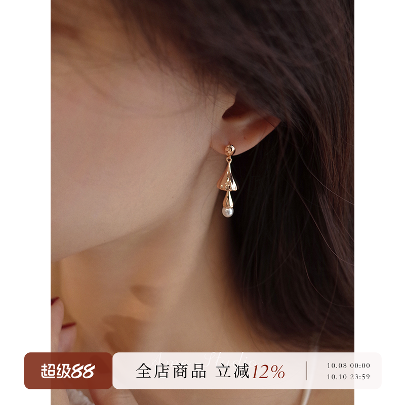 风铃铃铛人造珍珠耳环女小众复古