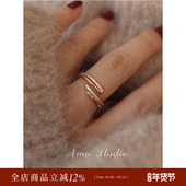 AMO回旋曲小众设计双层闪钻戒指女细纯银叠戴时尚 个性 开口食指戒