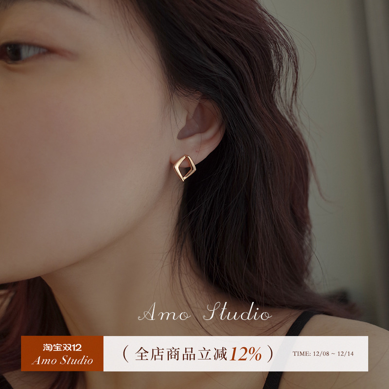 AMO菱形几何耳环女气质冷性风