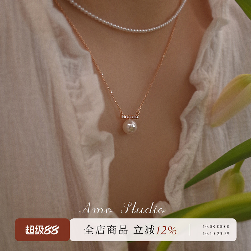 AMO平衡木珍珠项链女纯银简约