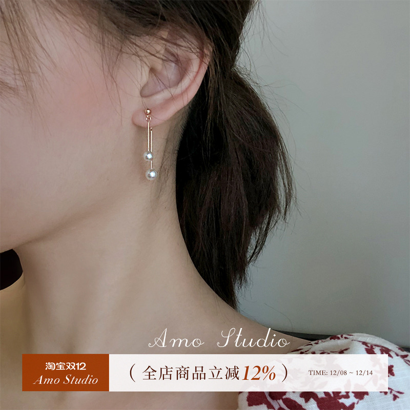 amo后挂式高级感新款潮珍珠耳环