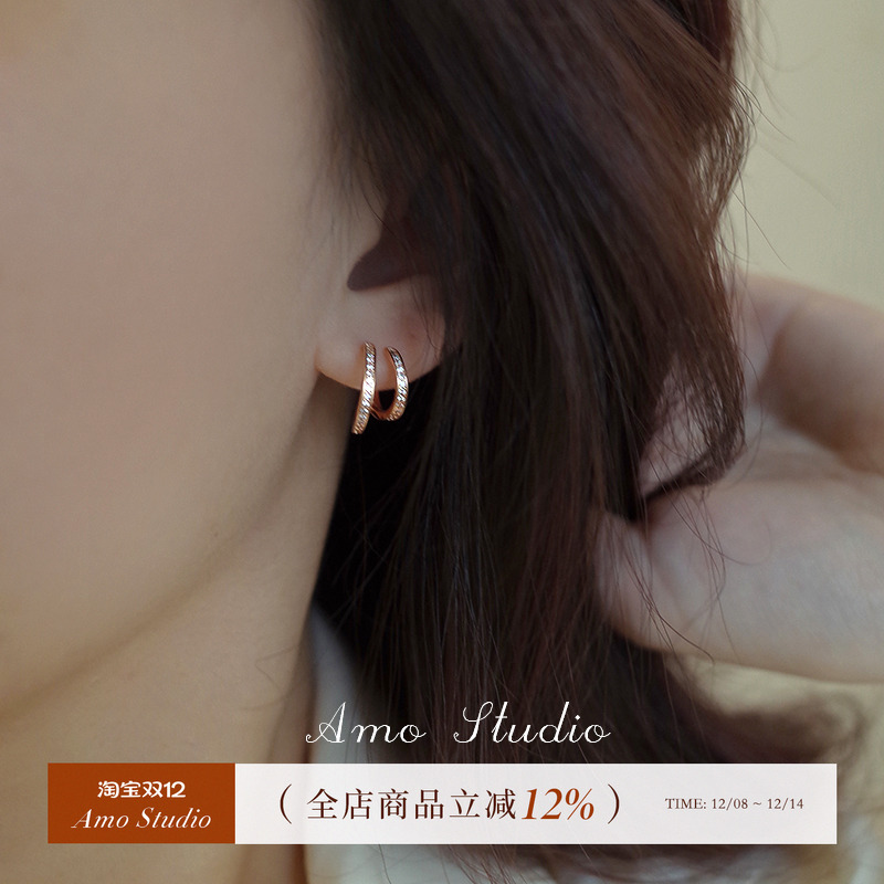 AMO几何圆圈C形耳环女小众设计