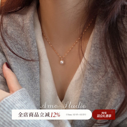 AMO经典百搭单颗珍珠纯银项链女轻奢小众简约毛衣链大气高档