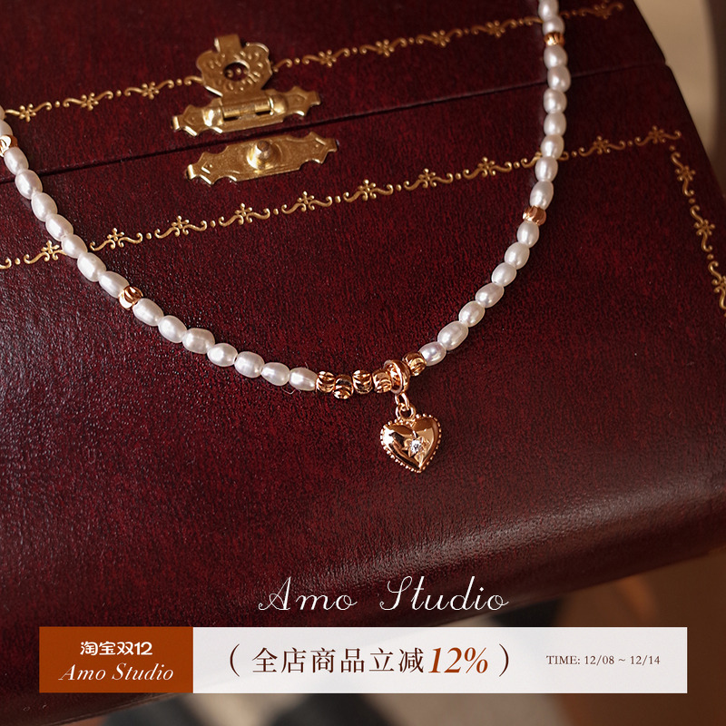 AMO天然珍珠爱心项链小众高级感