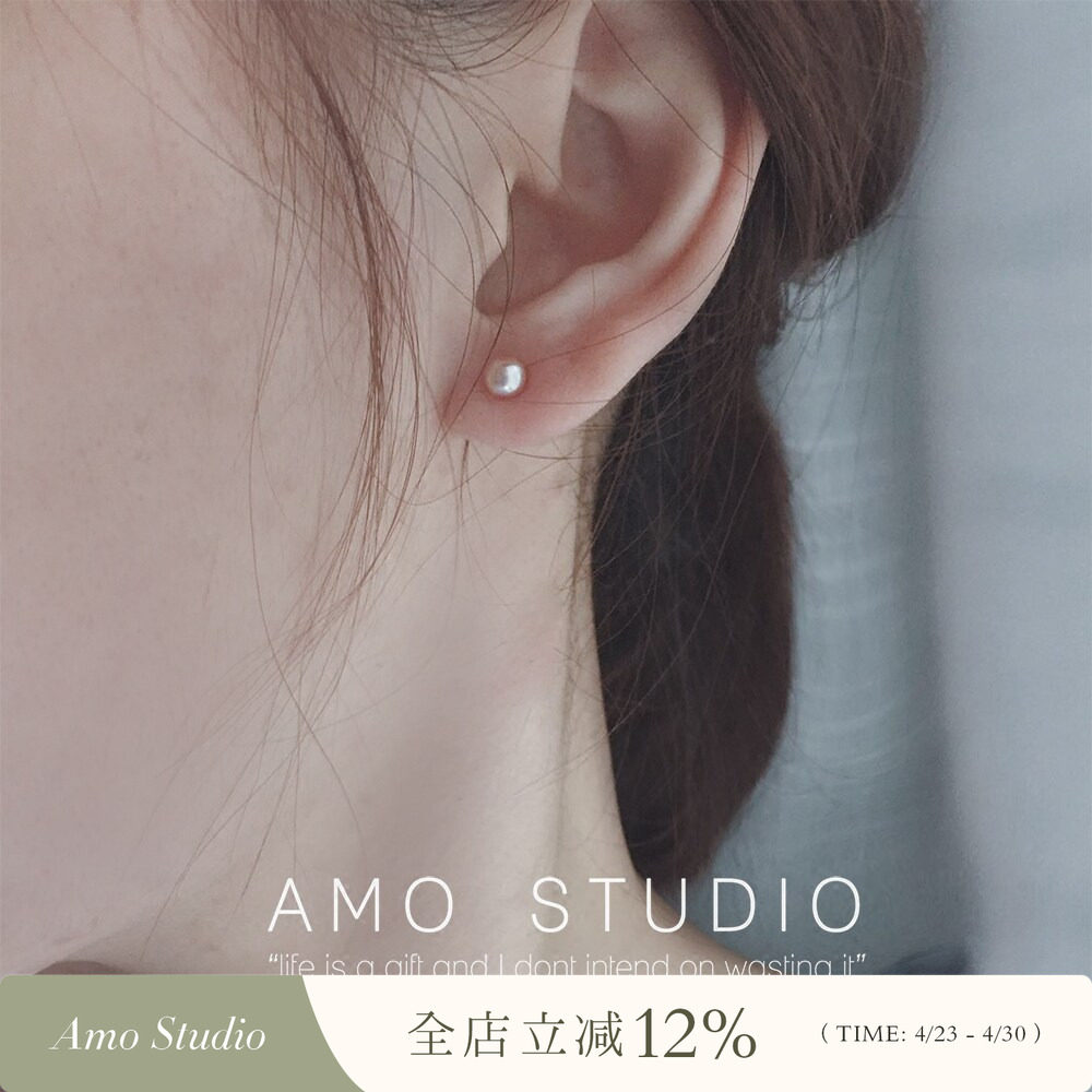 AMO天然珍珠耳钉女925纯银简约小巧精致防过敏无耳洞耳夹睡觉不摘