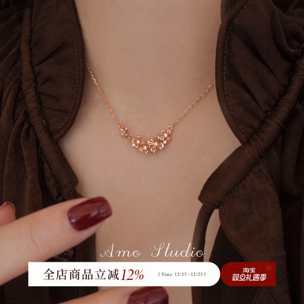 AMO富桂金色桂花纯银项链女精致高级感毛衣链温柔气质叠戴锁骨链