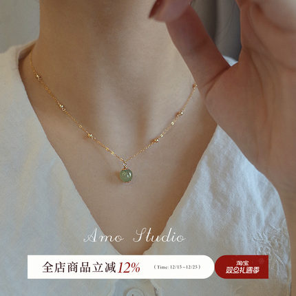 AMO天然和田玉珠项链女2025年新款轻奢小众设计感高级气质颈链ins