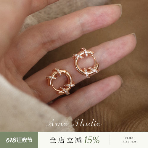 AMO闪钻圆圈耳环女独特小众百搭