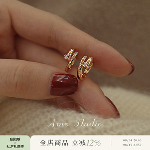 AMO闪钻钉子耳饰女耳环小众设计高级感耳钉耳圈扣2026年新款春夏