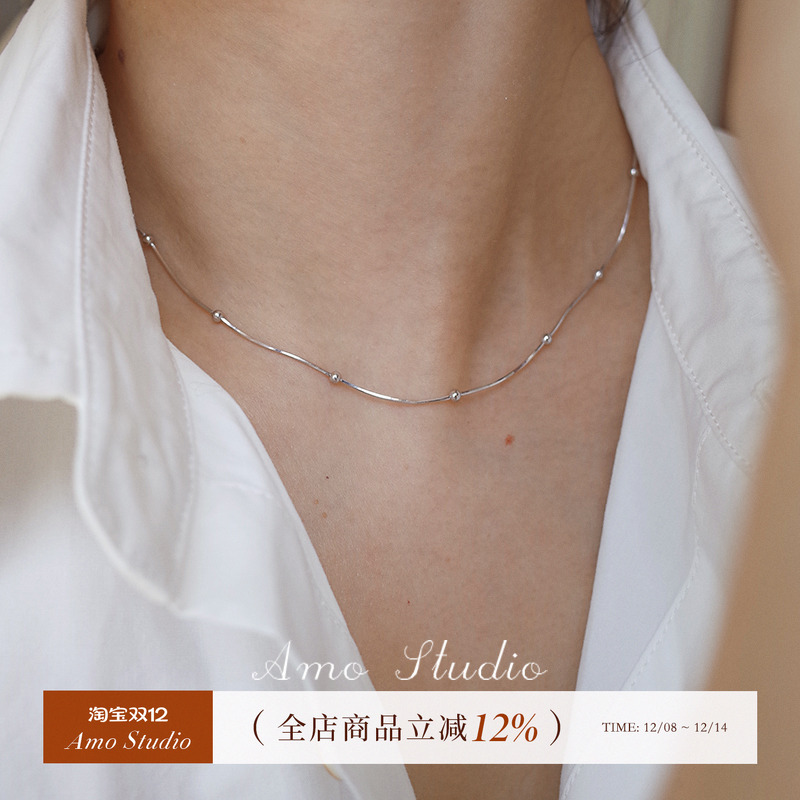 AMO满天星圆珠蛇骨链项链纯银