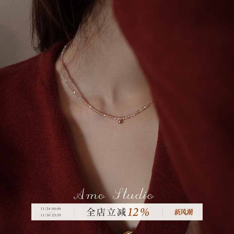 AMO超闪串珠项链女纯银简约基础