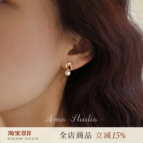 AMO树叶人造珍珠耳环女简约百搭