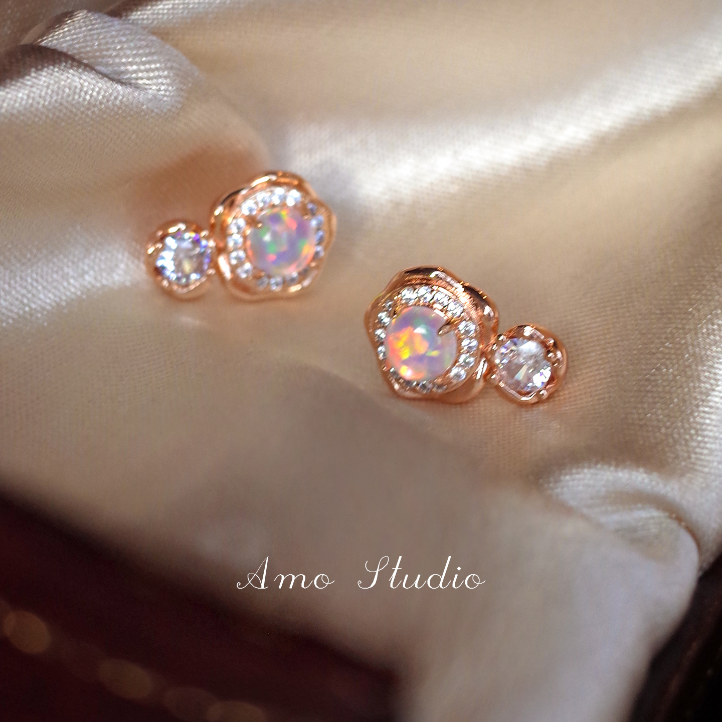 AMO合成欧泊耳钉女复古小众温柔