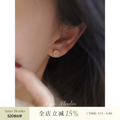 AMO天然和田玉耳钉女新中式小巧