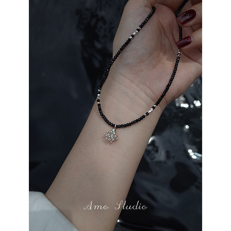 AMO黑尖晶碎银烟花项链纯银小众
