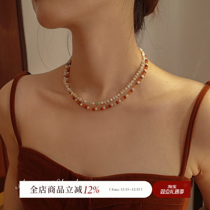 AMO霓虹原创彩色串珠项链女2025简约复古小众设计叠戴锁骨链